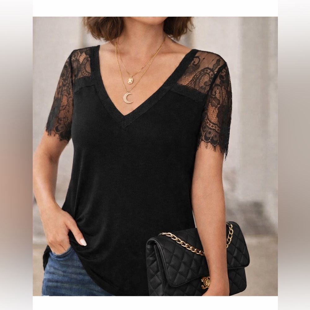 VICI Black Lace Sleeve Blouse Large